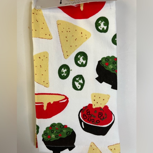 Set of 2 Mexican Appetizers Kitchen Towels Queso Salsa Guacamole Nacho Chips - Picture 7 of 8